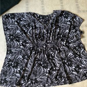 Lane Bryant Filmy ruffle arms gathered front beaded neck blouse